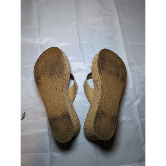 Sam Edelman Wedge Sandals Womens Size 8.5 M Romy Patent Leather Tan Flip Flop - Picture 4 of 12